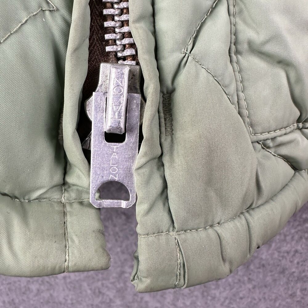 VTG Tempco Goose Down Jacket Mens 44 Green Fur Collar Quilted Talon Zip READ* - Picture 4 of 16